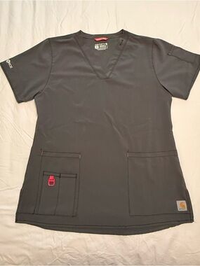 Carhartt Women’s Force Scrub Top in Gray with Pink